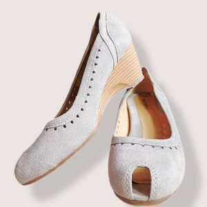 Josef Seibel Peep Toe Grey Suede Wedges - 40 (9-9.5)